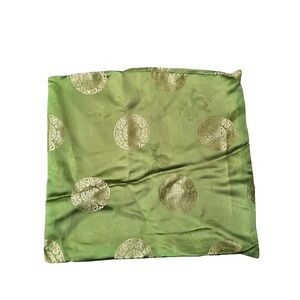 Green Gold Dragon Chinese Brocade Satin Pillow Sham 17x17 Zipper Closure